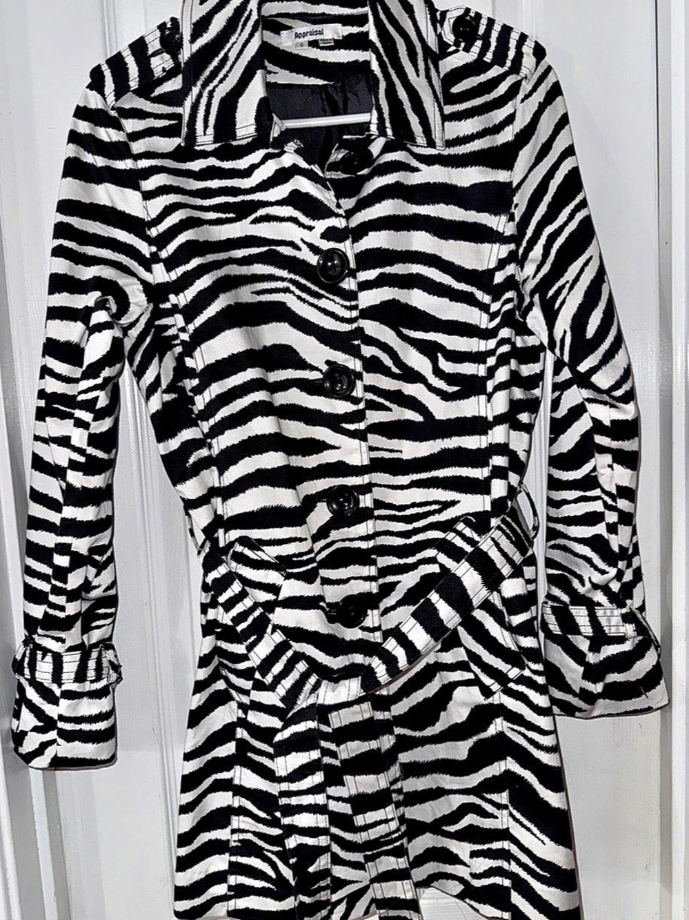 Appraisal Zebra Print Trench Coat in Black & White Like New